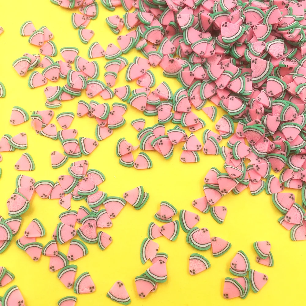 50 г/лот Fimo красочные Арбузные Ломтики Полимерная глина разбрызгивает для рукоделия изготовление украшения для ногтей Материал: 5 мм