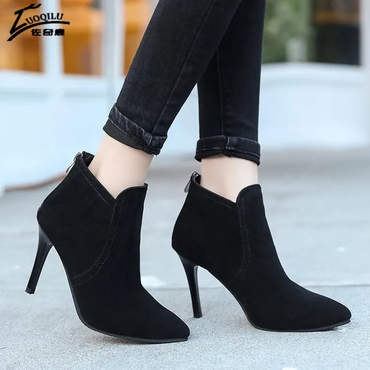 stiletto boots female women shoes high heels boots pu leather shoes female heels autumn winter ankle boots 2020
