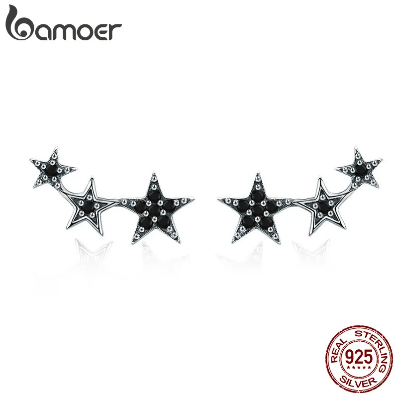 Женские серьги пусеты BAMOER из серебра 925 пробы с черным фианитом|cz stud earrings|stud