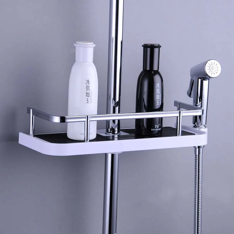 

Bathroom Pole Shower Rod Storage Rack Toilet Debris Stuff Cosmetic Shampoo Holder Organizer Shelf Towel Tray Bathing Shelves