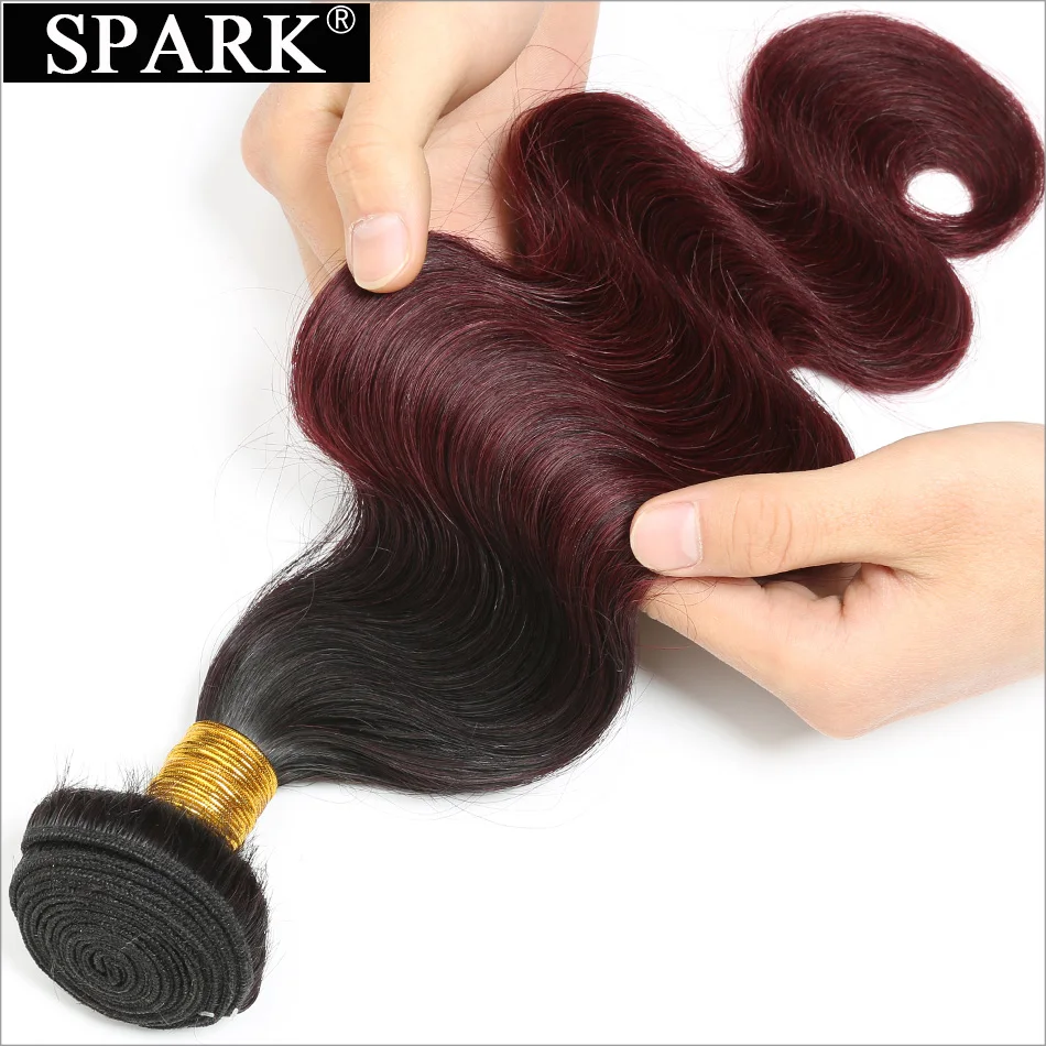 

Spark Human Hair 1/3/4 Bundles 1B/99J Ombre Brazilian Body Wave Human Hair Extensions Burgundy Color Remy Hair Weave Bundles