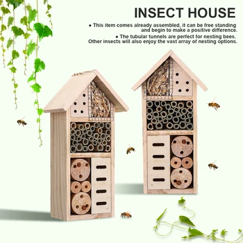 

High Quality Wooden Insect Bee House Wood Bug Room Hotel Shelter Garden Decoration Nests Box Insects Box Garden Decoration