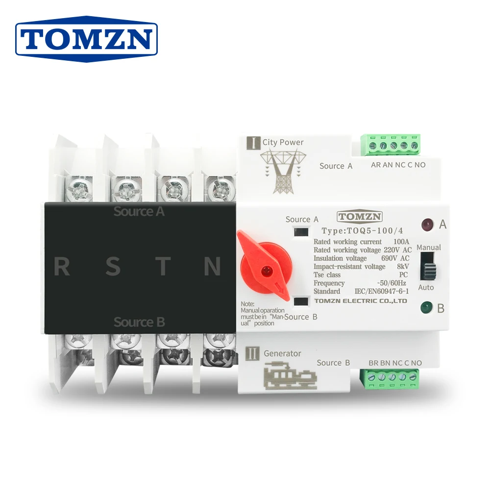 

3 Phase Din Rail ATS Dual Power Automatic Transfer Switch Electrical Selector Switches Uninterrupted Power 4P 63A 100A 125A