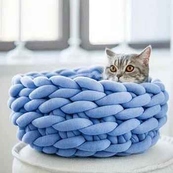

New 9 Colors Handmade Knit Cat Beds Pet Mats Warm Soft Small Dogs Kennel Puppy Kitten Cave Basket Sleeping Bag bed Pet House