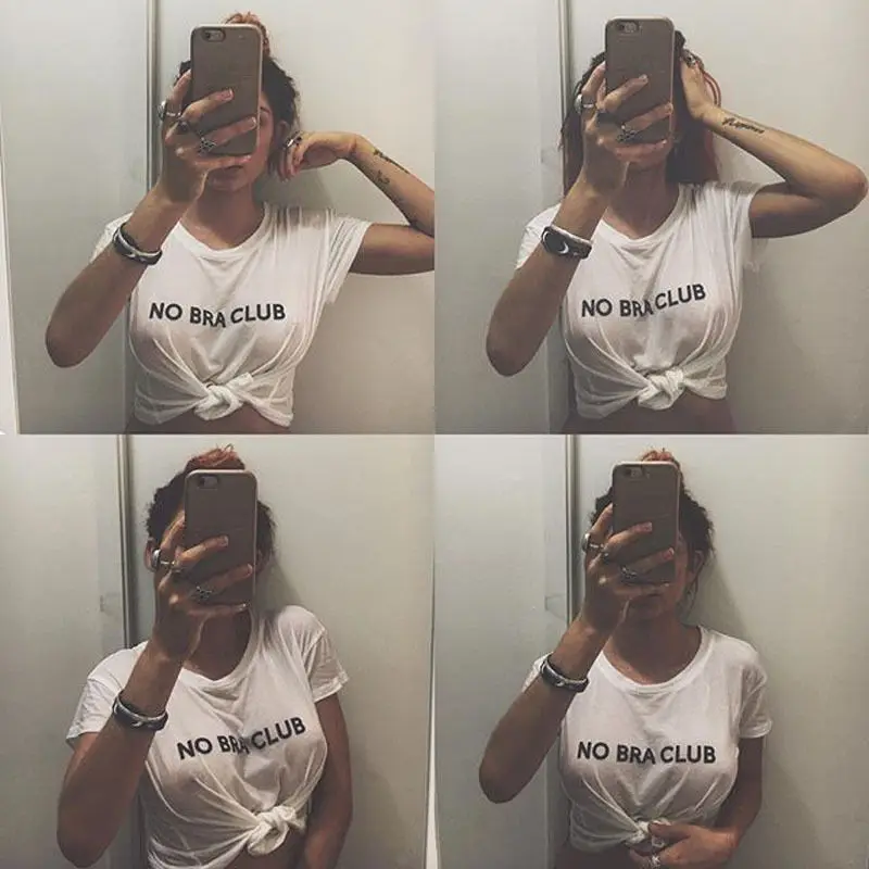 Summer Sexy Womens Pullover T Bra Club Letter Short Sleeve White Tops Shirt Colloge Crop - T-shirts - AliExpress