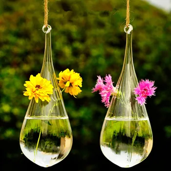 

8pcs/pack Clear Striped Water Drop Shaped Glass Vase Hanging Glass Terrarium Home Decorative Top Popular Glass Friend Gift
