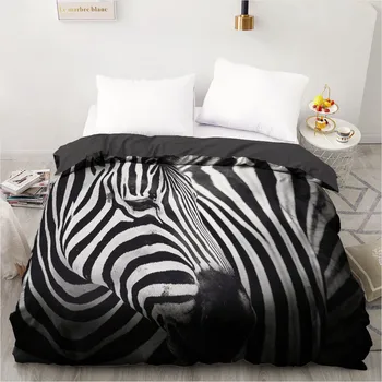 

3D Design Custom Duvet Quilt Comforter Blanket Cover Case Bed Linens Bedding Set Black 265x230cm Animals Zebra Home Textile
