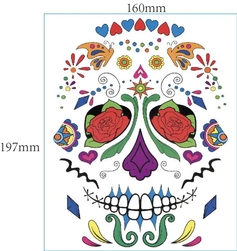 Mexica Day of the Dead Sugar Skull Face временная татуировка Хэллоуин Макияж наклейки для Хэллоуина Маскарад Вечерние - Цвет: 160x197mm 7