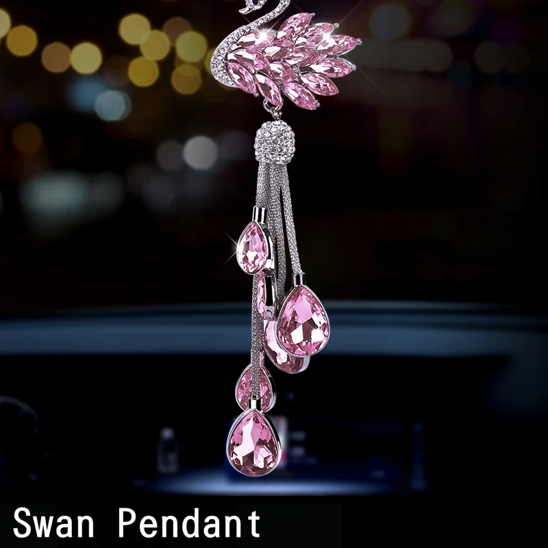 Car Pendant Блестящий хрустальный орнамент, подвеска для автомобиля, Женская Девушка, горный хрусталь, автомобильный держатель для салфеток, пепельница, чехол на руль, розовый бриллиант в машине - Название цвета: Car Pendant
