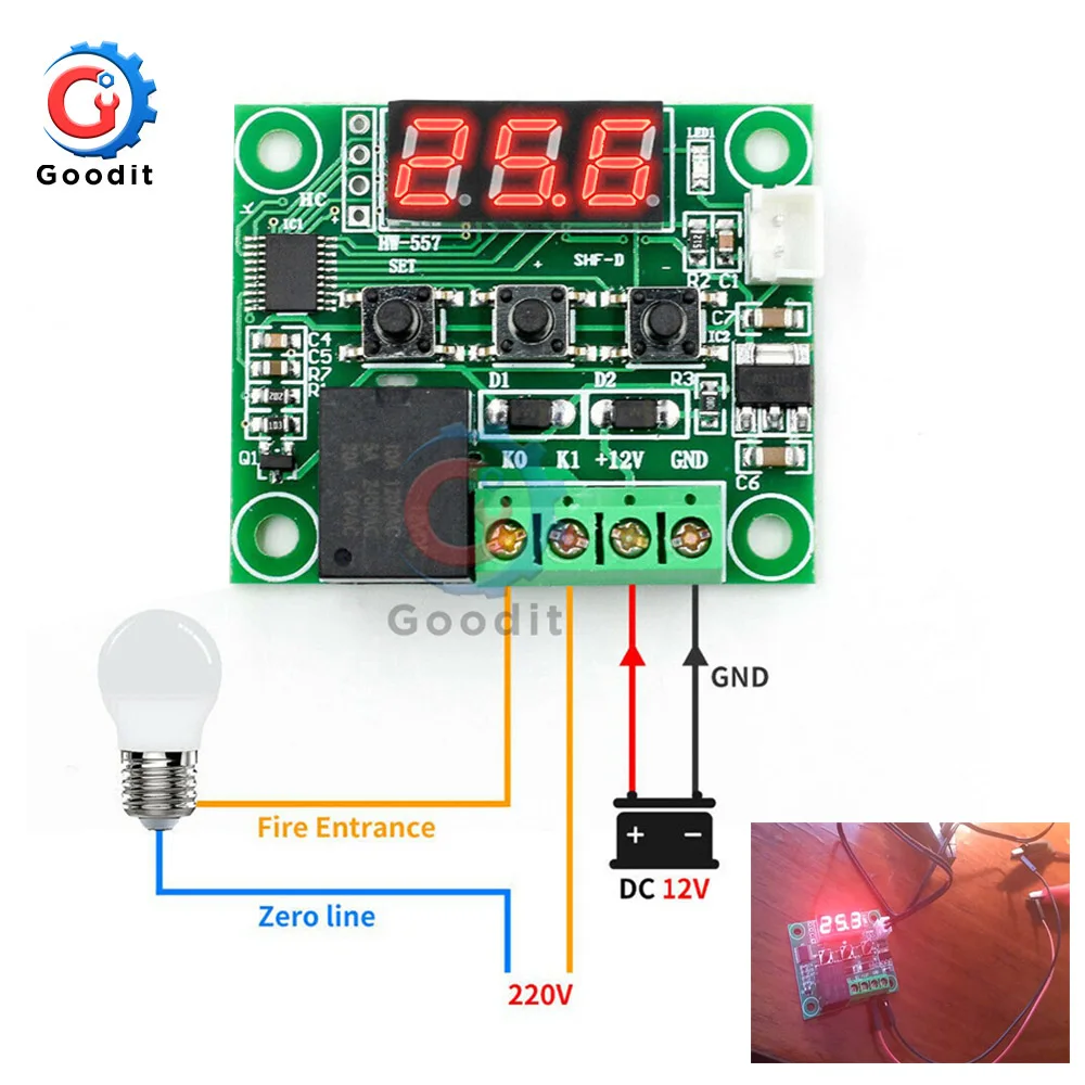 50-110 ° C W1209 Interruptor Regulador De Temperatura Digital 12V Termostato Sensor Tu 
