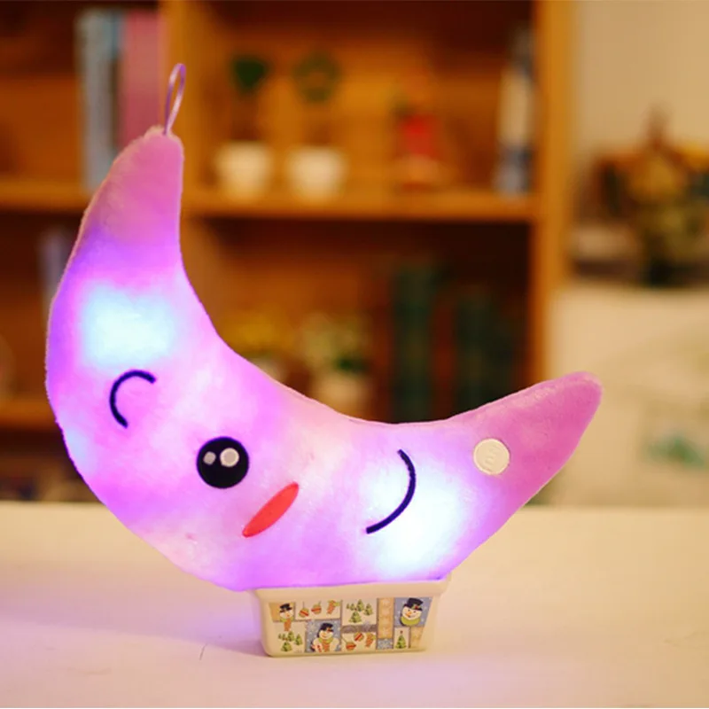 New Kawaii Dream and Creative Colorful Luminous Pillow Plush Toy Moon and Nightlight Doll Girls and Children Birthday Gifts