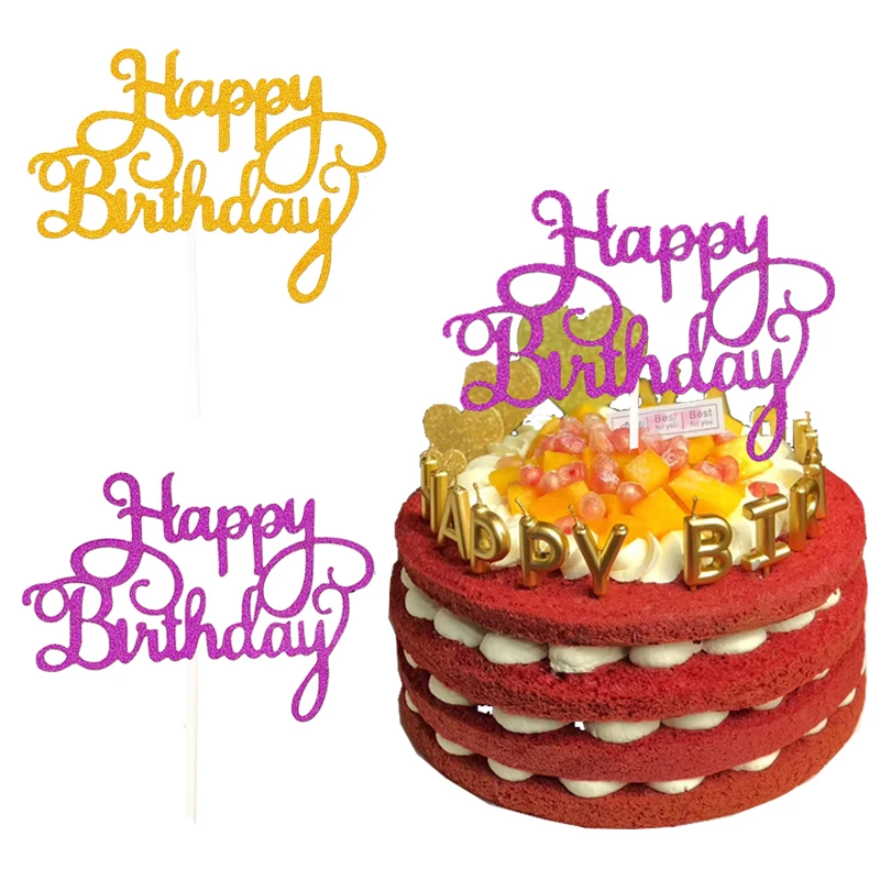 Happy Birthday Cake Toppers Glitter Cupcake Toppers Birthday Cake