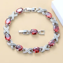 AAA+ качество Свадебный костюм 925 пробы Серебряный Красный Гранат CZ звено цепи браслет для женщин ювелирные изделия