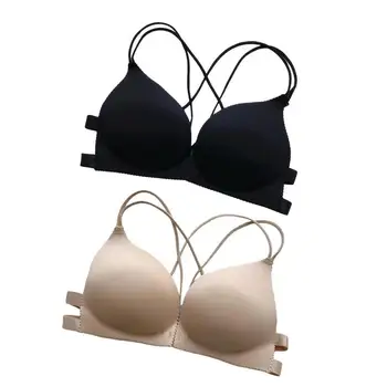 

1pcs Sexy Back Cross Bra Seamless Wire Free Small Push Up Adjust Deep V Underwear Women Chest Wrap Women's Black Back Bra