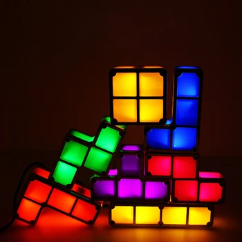 

DIY Tetris Puzzle Light Stackable LED Night Light Constructible Block Desk Lamp 7 Colors Novelty Toy Children' s Gift