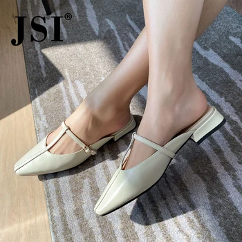 

JSI Summer New Women's Slippers High Quality Metal Decorative Cowhide Women's Shoes Handmade Comfortable Women's Slippers JL34