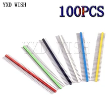 100pcs 2.54MM 1X40P Kit connettore intestazione Pin maschio fila singola PCB Board connettore Pin Header bianco/verde/giallo/rosso/blu/nero