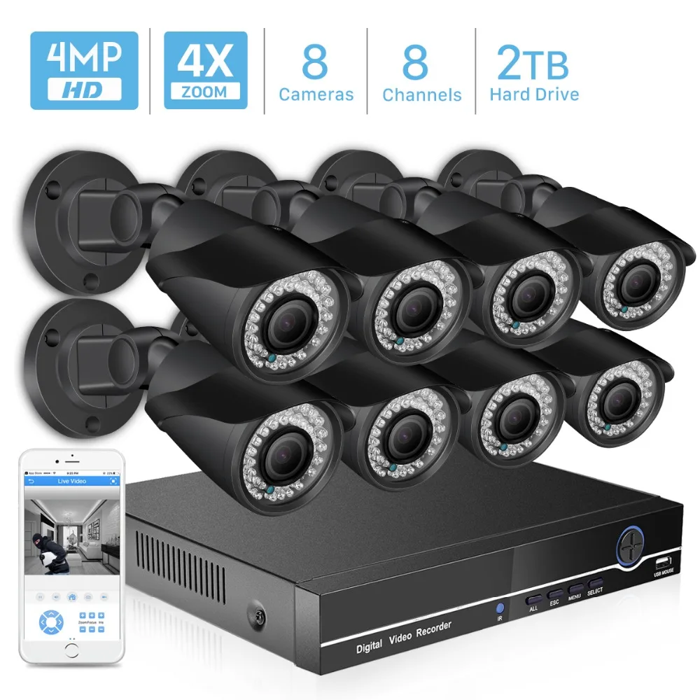 

BESDER H.265 8CH 4MP POE NVR Kit Video System IP Camera 2.8mm-12mm Motorized Lens Zoom Outdoor Waterproof Video Surveillance Kit