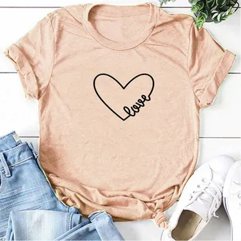 

Couple T Shirt Love Print Women T Shirts Fashion O Neck Heart Love T-shirt Casual Aesthetic Tee Valentine's Day Tops Ladies Gift