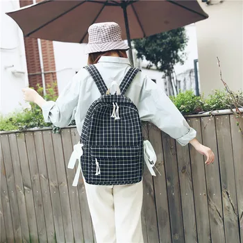 

40# Women Backpack Sen Literary Retro Plaid Bags Female Small Fresh Plaid Bag Bow Student Bagpack Bags for Women рюкзак