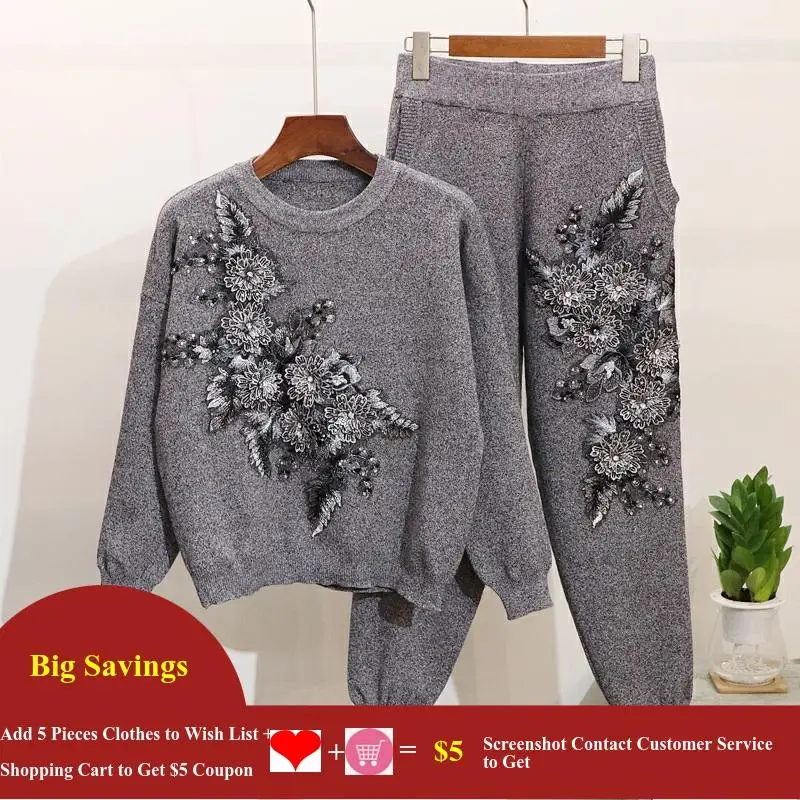 Женский спортивный костюм с вышивкой повседневный трикотажный джемпер