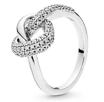 

Original 925 Sterling Silver Ring Pan Knotted Heart Symbol Of Love Crystal Ring For Women Wedding Party Gift Fine Jewelry