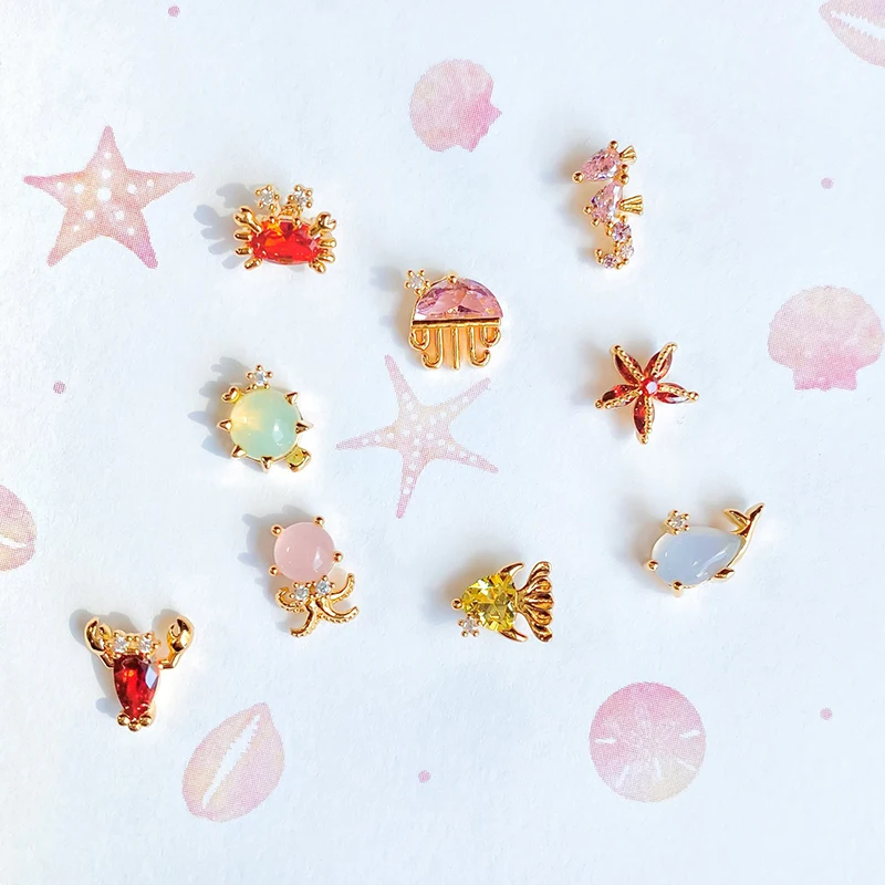 Stud earrings Crystal earrings Colorful earrings Artificial crystal earrings Cubic zirconia earrings Crystal zircon earrings Gemstone earrings Animal earrings Aide S925 Silver Colorful Earrings For Women Summer Starfish Octopus Crystal CZ Stud Earings Girl's Gift Helix Piercing Earrings