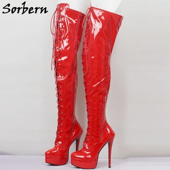 

Sorbern Mid Thigh High Boots Sissy Boy Women Customized Wide Fit Legs Slim Fit Calf Boots Lace Up Platform Shoes Multi-Color