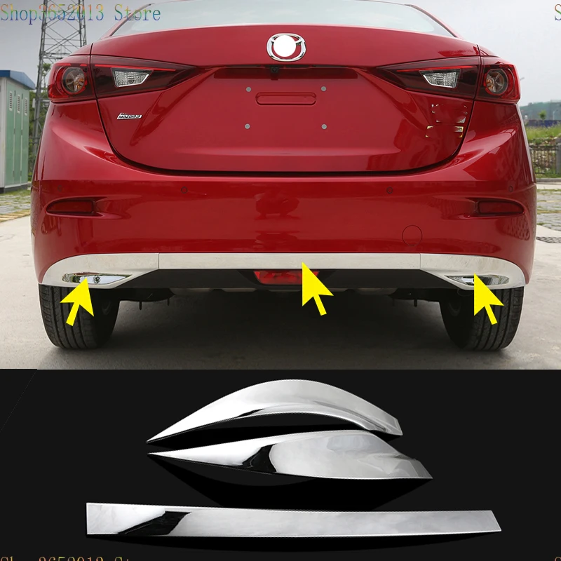 3 шт. для Mazda 3 Axela sedan- ABS хромированный задний бампер Накладка для губ аксессуары для стайлинга автомобилей