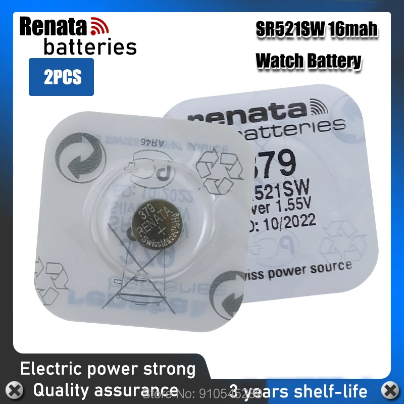 2 шт. серебристо Оксидные батарейки для часов renata 379 SR521SW 521 1 55 в 100% оригинальный