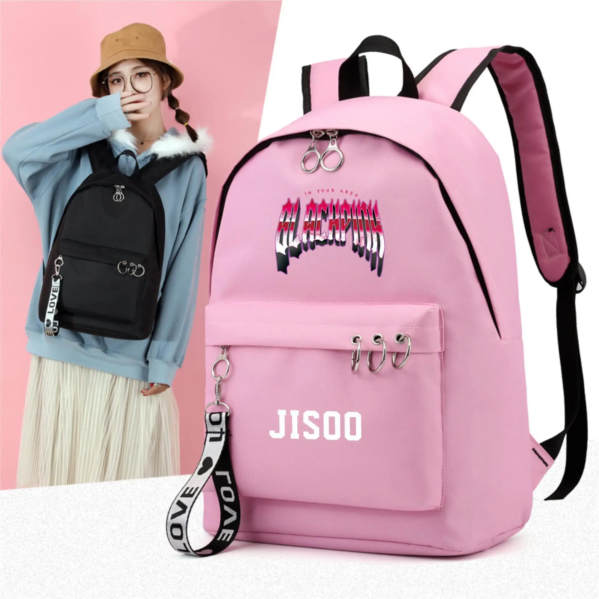 KPOP черная розовая сумка для отдыха женский рюкзак mochila рюкзак школьный рюкзак для девочек-подростков