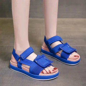 

Rimocy Navy Blue Flat Sandels for Women 2020 Platform Summer Sandals Comfortable Thick Bottom Square Buckle Sandalias Shoes