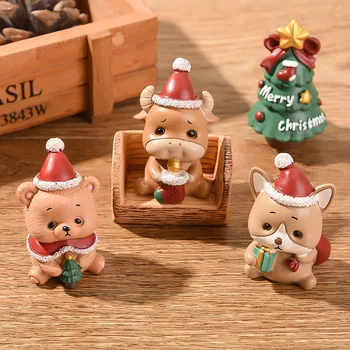 

Resin Miniatures Mini Desktop Christmas Ornaments Figures Cute Miniature Christmas Animal Figure JS22