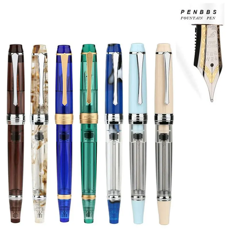 Penbbs 268 Transparent Negative pressure Fountain Pen Fine Nib F/0.5mm Writing 