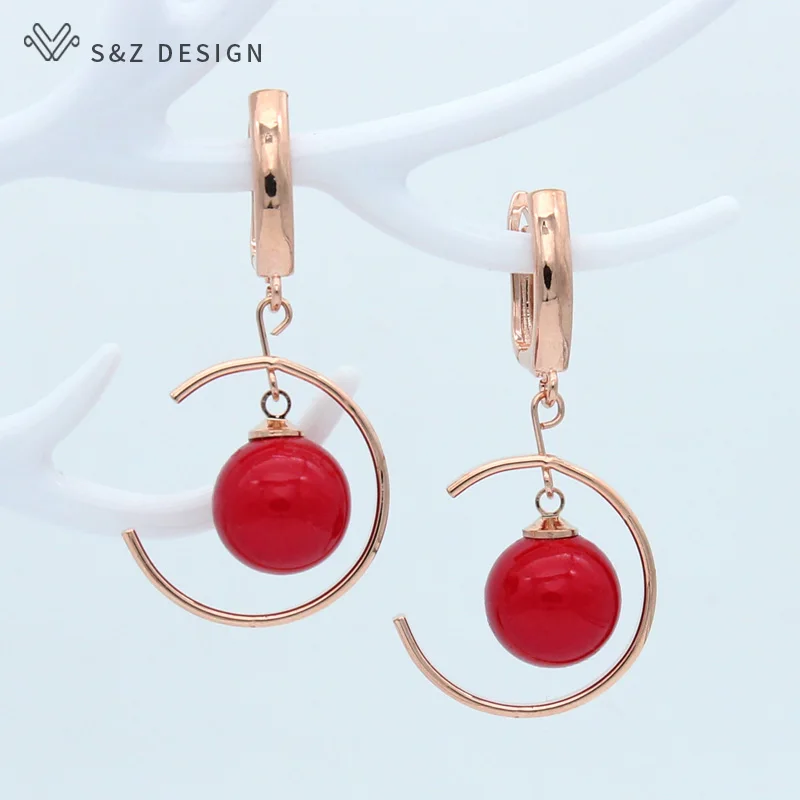S&Z DESIGN New Fashion Imitation Pearl 585 Rose Gold Color Dangle Earrings For Women Wedding Fine Jewelry Gift Eardrop