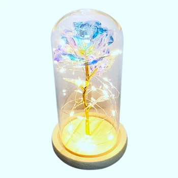 

Gold-Plated Rose With Led Light In Glass e For Wedding Party Mother'S Day Gift