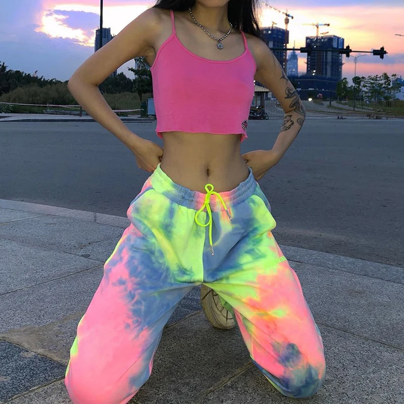 Tie Dyeing Print High Waist Women Pants Trousers 2020 Lace-up Causal Loose Sports Pants Streetwear Jogger Pencil Pants Bottoms Tie Dyeing Print High Waist Women Pants Trousers 2020 Lace-up Causal Loose Sports Pants Streetwear Jogger Pencil Pants Bottoms