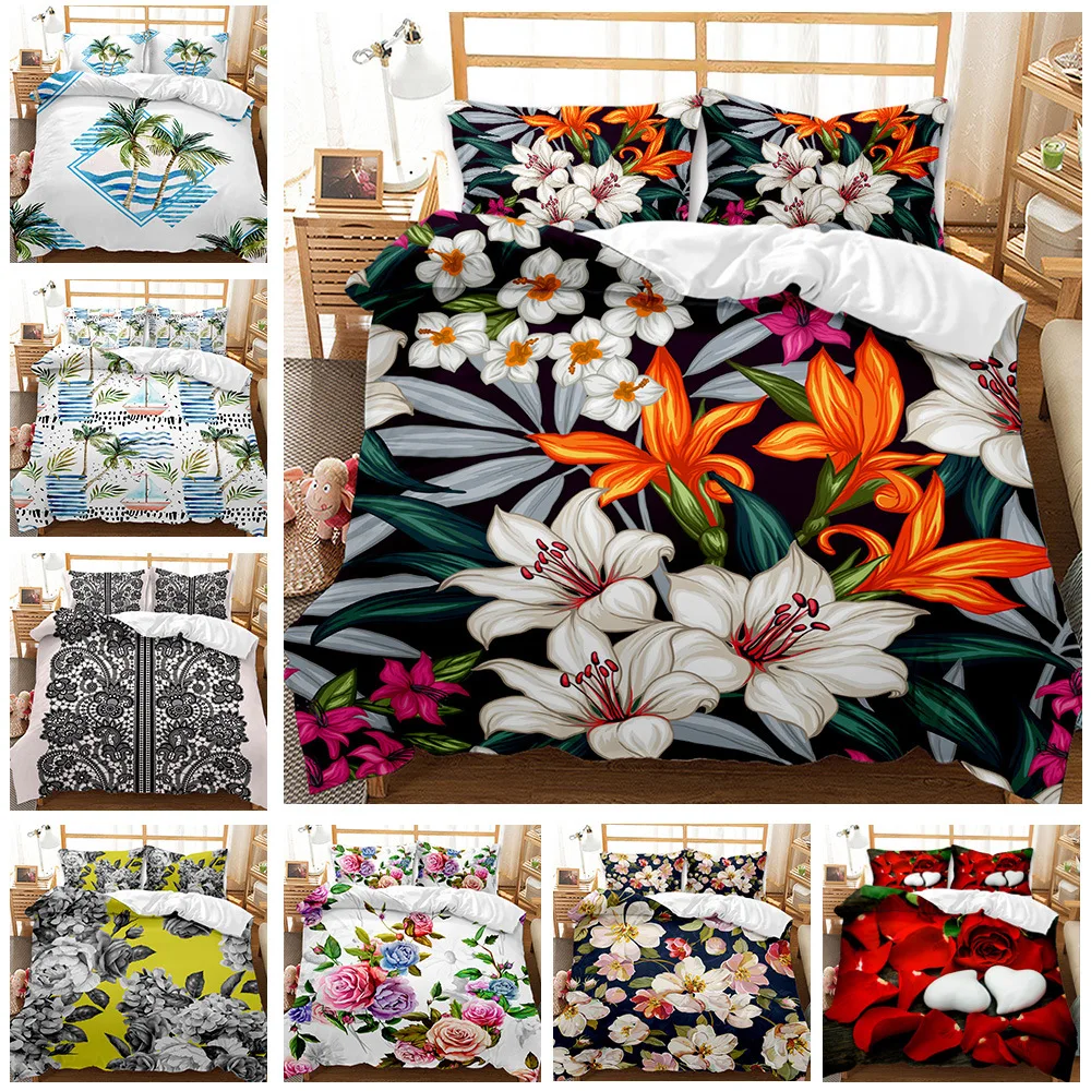 

2020 New Bedding set Pastoral Style Home Bed Set Flower Bed Linens Duvet Cover Flat Sheet Pillowcase Girl Boys Bedclothes