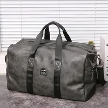 Мужская винтажная сумка для путешествий, брендовая серая сумка из искусственной кожи, сумка для багажа, Мужская вместительная сумка, мужская повседневная одноцветная сумка на плечо