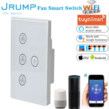 

JRUMP US standard Wifi Fan Smart Switch Ceiling Lamp Smart Switch Voice Remote Control Touch Panel Timer Work Alexa Google Home