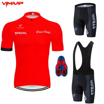 

2020 New Red STRAVA Pro Bicycle Team Short Sleeve Maillot Ciclismo Men's Cycling Jersey Summer breathable Cycling Clothing Sets
