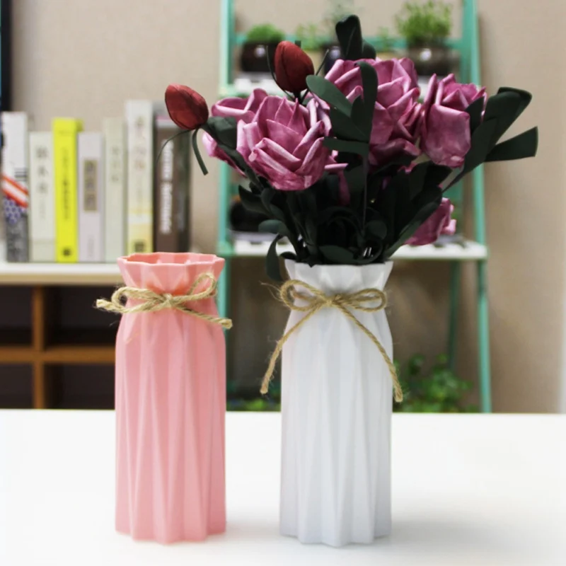 Origami Plastic Flower Vase Imitation Ceramic Nordic Flower Pot Flower Basket nordic vases for flowers Home Decoration Origami Plastic Flower Vase Imitation Ceramic Nordic Flower Pot Flower Basket nordic vases for flowers Home Decoration