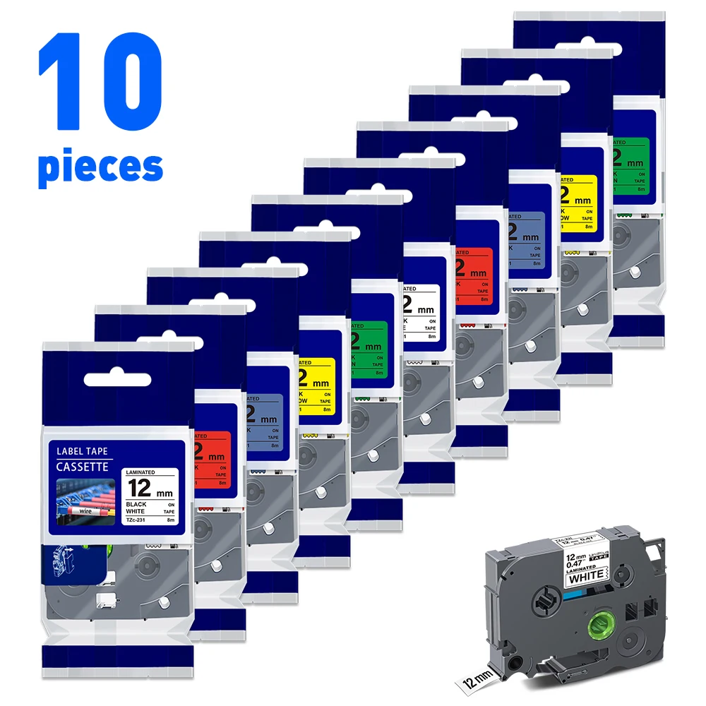 Fita Compatível da Etiqueta do Irmão 10pk Fita Laminada da Fita de 12 mm Tz231 tz para a Máquina de Etiquetas do Rotulador do Irmão p Toque H110 Pt-h110