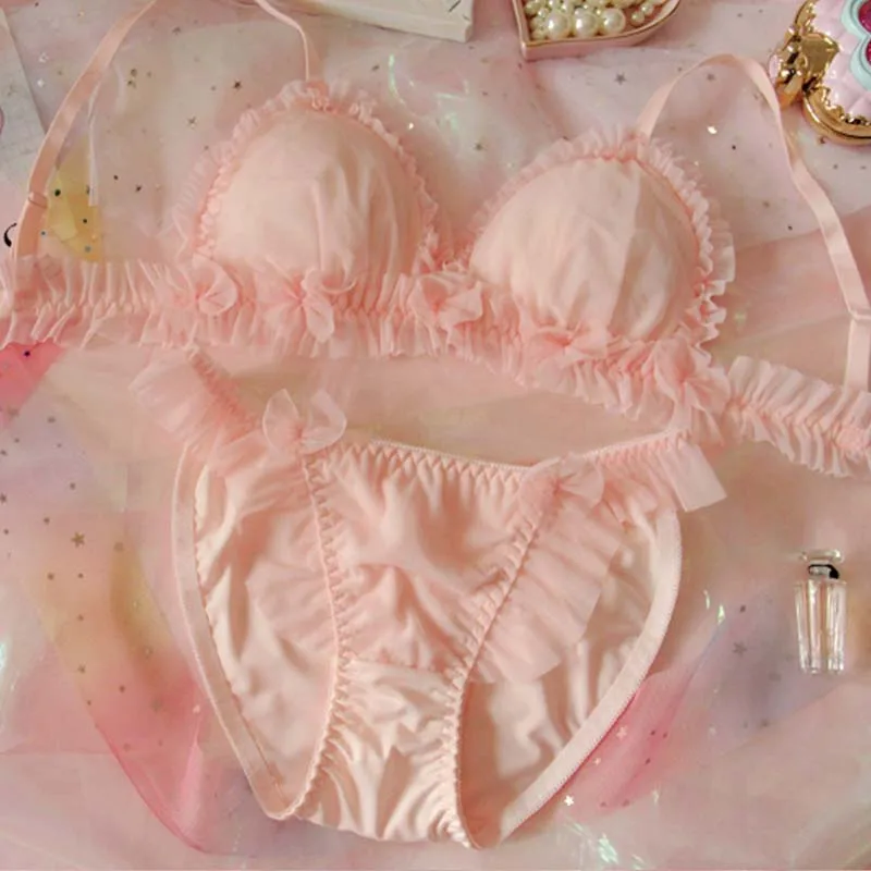 

Cute Girl Japanese Yle Milk Silk Bra & Panties Set Underwise Push Up Soft Underwear Intimates Set Kawaii Lolita Lingerie Set