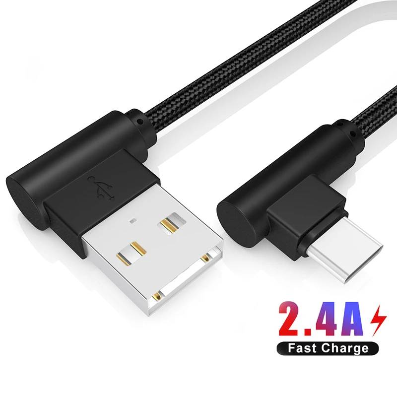 

2.4A USB Type C 90 Degree Fast Charging usb c cable For Samsung s20 s10 s9 For Xiaomi RedmiNote 9s 8 7 For huawei p40 p30 cables