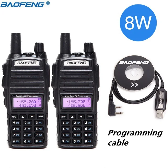 black cable 2 шт. Baofeng UV-82 Plus 10 км дальность 8 Вт Мощный 8 Вт двухканальные рации двухстороннее cb радио трансивер Amador обновление UV82 - Цвет: black cable
