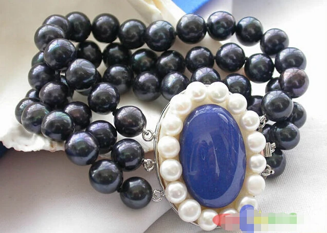 DYY 914+++ 3 ряда черный круглый Пресноводный Культивированный жемчуг браслет LAPIS