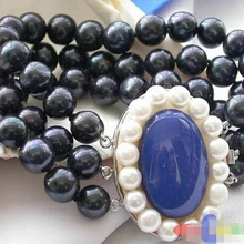 DYY 914+++ 3 ряда черный круглый Пресноводный Культивированный жемчуг браслет LAPIS