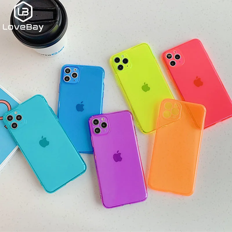 Неоновый флуоресцентный однотонный чехол Lovebay для iPhone SE 2020 11 Pro Max мягкий