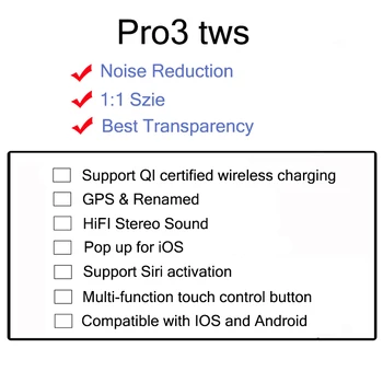 

Pro 3 Tws Wireless Earphones 1:1 Bluetooth 5.0 GPS & Renamed headset In-ear Earbuds HiFi Stereo Sound Active Noise Reduction
